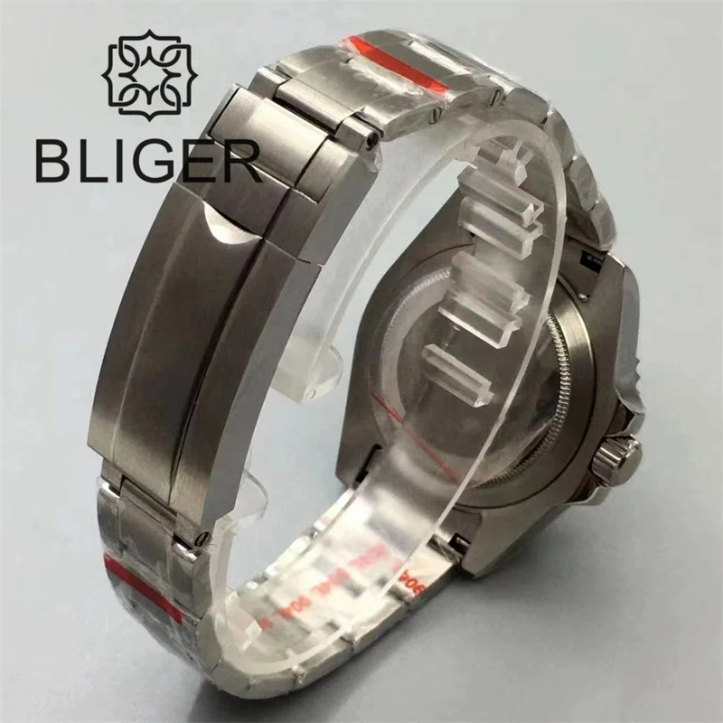 BLIGER New GMT Watch For Men NH34 Movement 40mm Case 120 Clicks Sapphire Glass Black Green Ceramic Bezle Green Luminous  Date