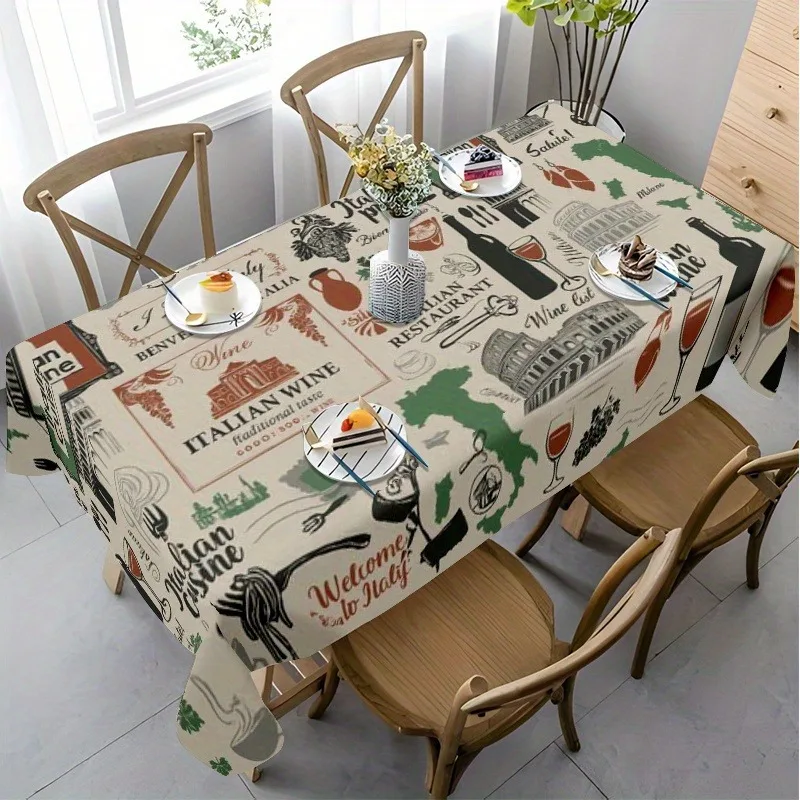 Single-sided printed, soft, fashionable and beautiful tablecloth with 2D flat-printed Italian-style food patterns