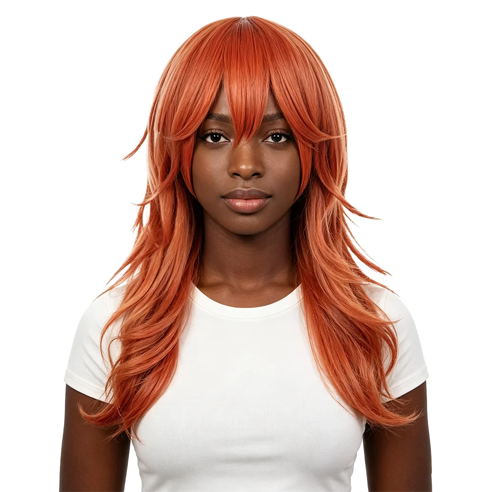 

Ginger Orange Mullet Wig For Black Women Easy Care Natural Looking Medium Length Layered Wavy Wig Heat Resistant Daily Party Use