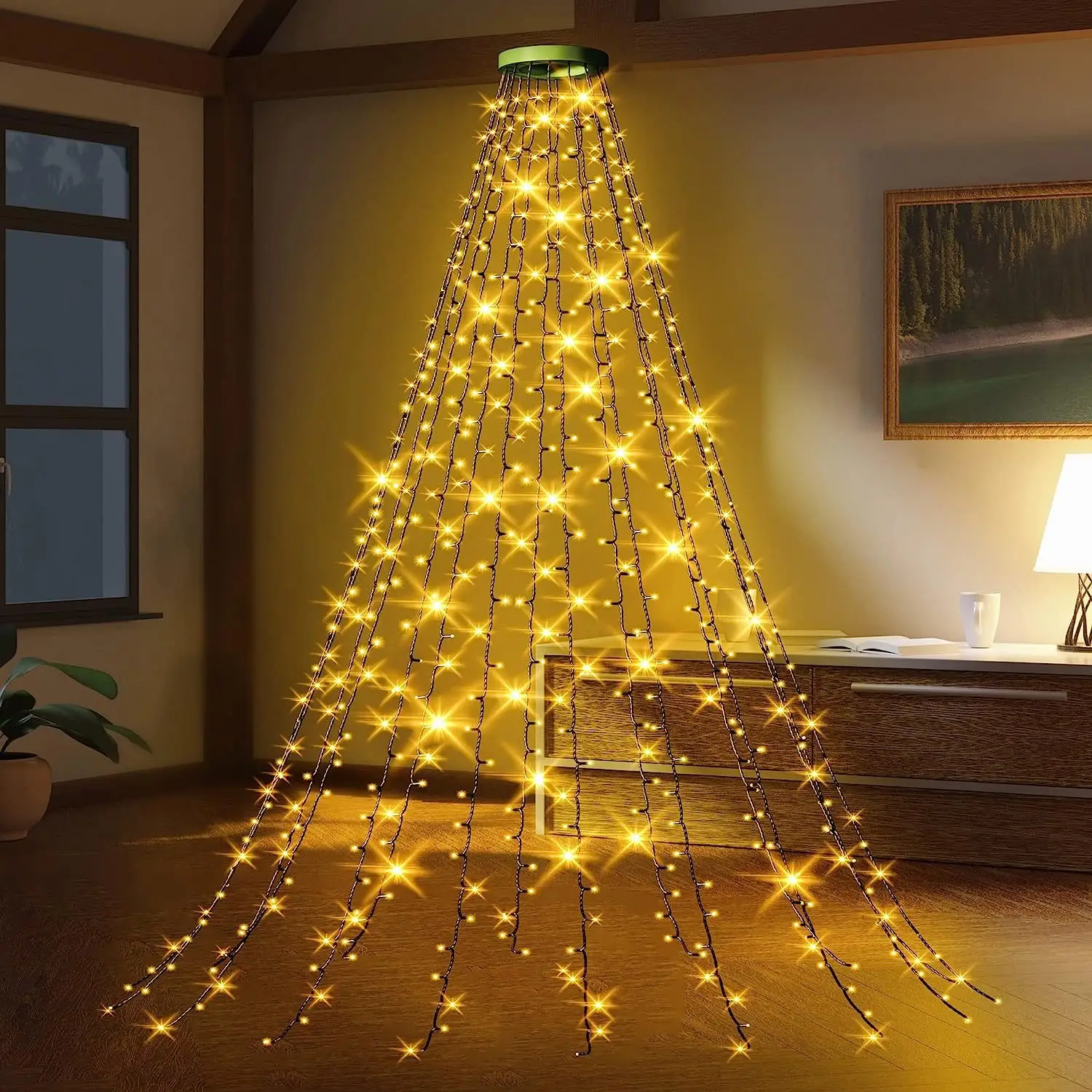 E2 Led Light 280LED Christmas Tree Topper Star Waterfall Light Outdoor Garden Memory Fairy String Light Garland Holiday Lighting