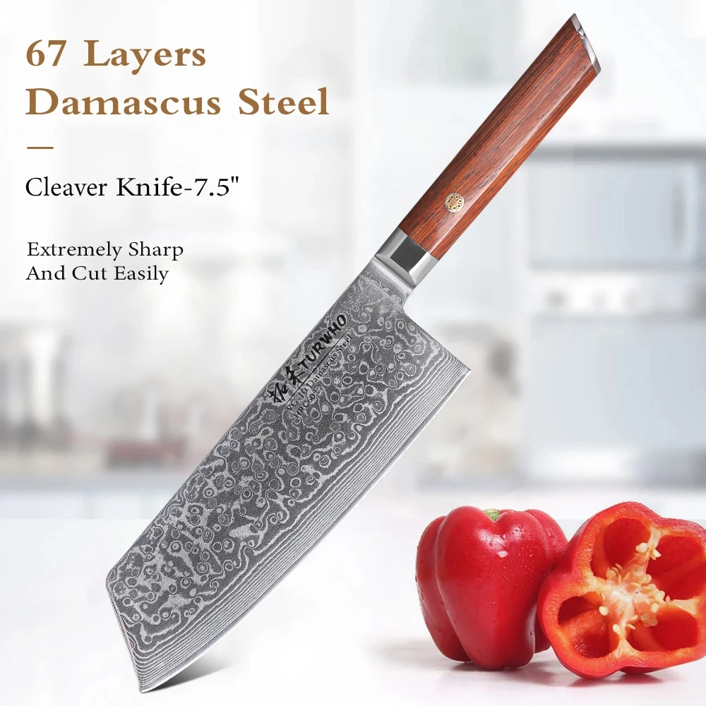 TURWHO 1-7PCS Küche Messer Set Japanischen Geschmiedet Damaskus Stahl Santoku Messer Pro Edelstahl Küchenchef Messer Set palisander Griff