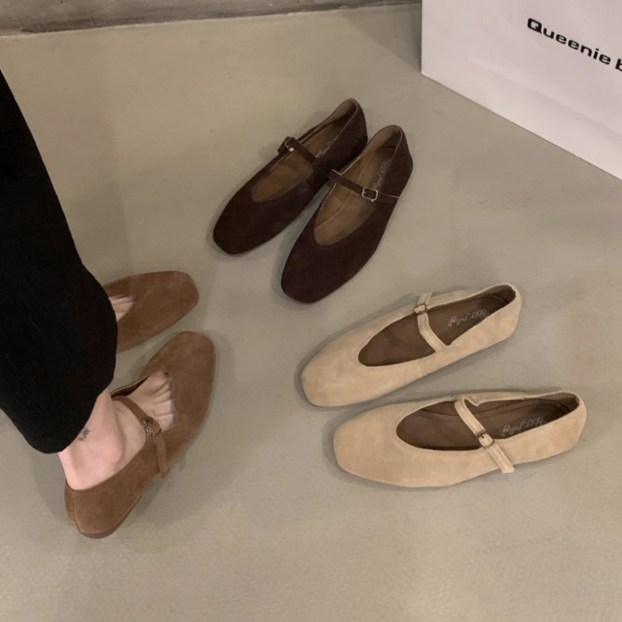2024 Autumn Fashion Flat Ballet Shoes Women Shallow Ballet Leather Round Toe Female Ballerina Soft Moccasin Mary Janes Big Size