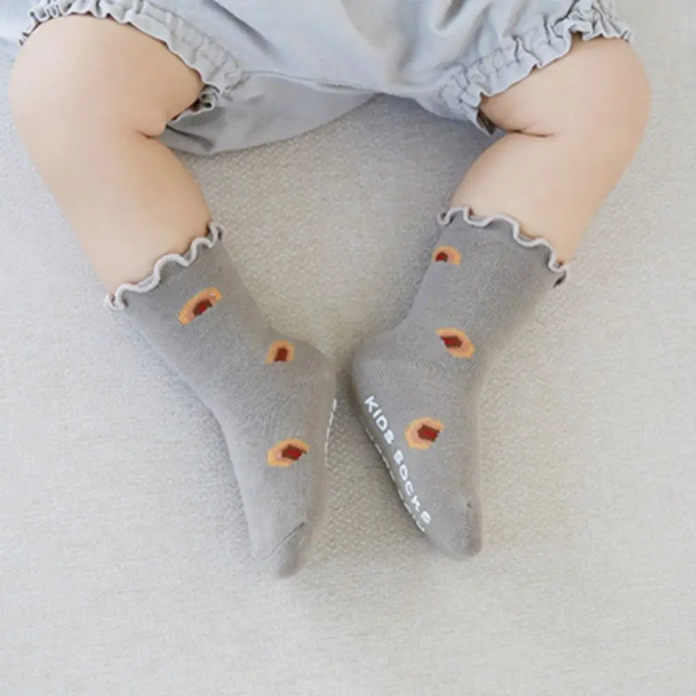 

5 пар модных детских хлопковых носков с цветочным принтом, дышащие плиссированные короткие носки-трубочки для малышей, милые осенне-весенние детские носки с героями мультфильмов для новорожденных