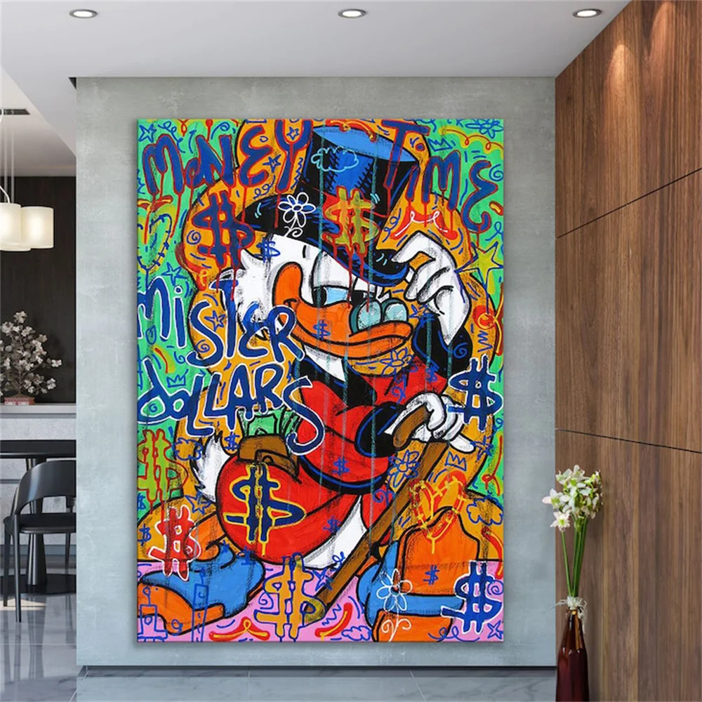 Donald Duck Mister Dollars canvas Painting  Print, Mcduck Canvas Wall Art, Scrooge McDuck Decor, Graffiti Pop Art decor poster