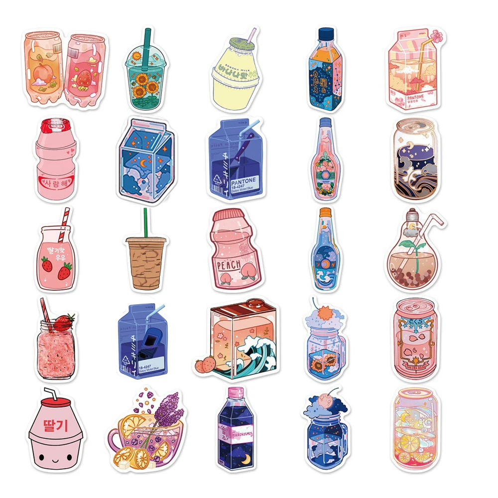 10/30/50PCS INS Style Cute Drink Aesthetic Stickers Cartoon Decals Diary Scrapbook Laptop Phone Graffiti Sticker for Girls Kids