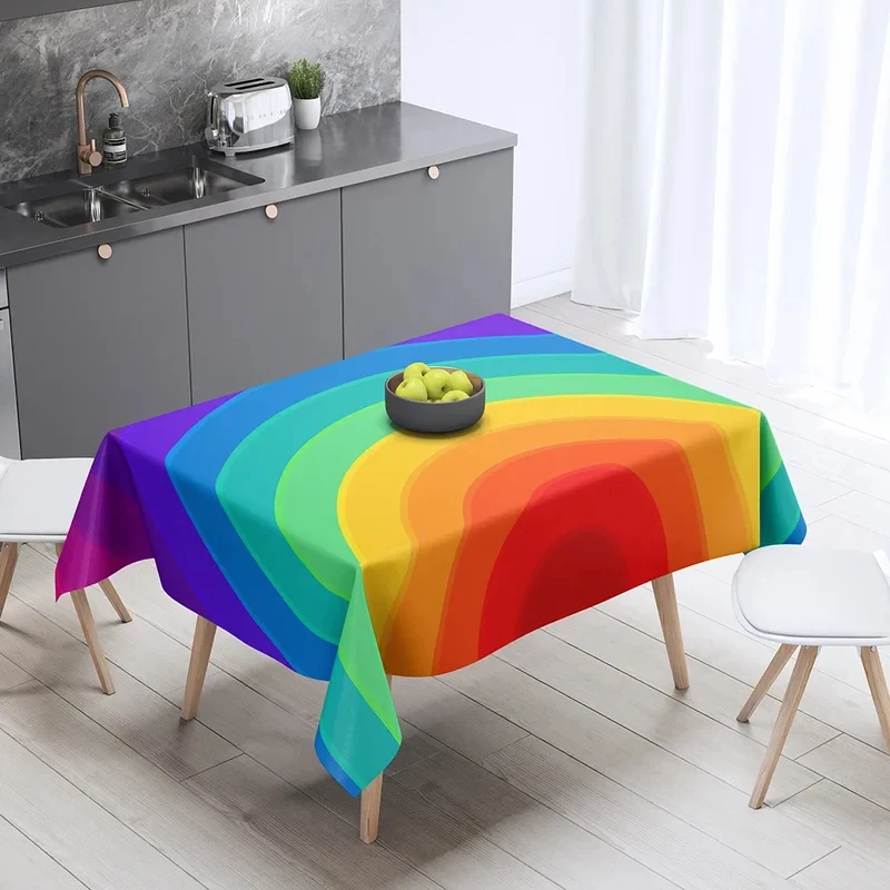 VIKAMA Colorful Rainbow Tablecloth Gradient Abstract Print Waterproof Rectangular Dining Table Cover Kitchen Decor Cloth