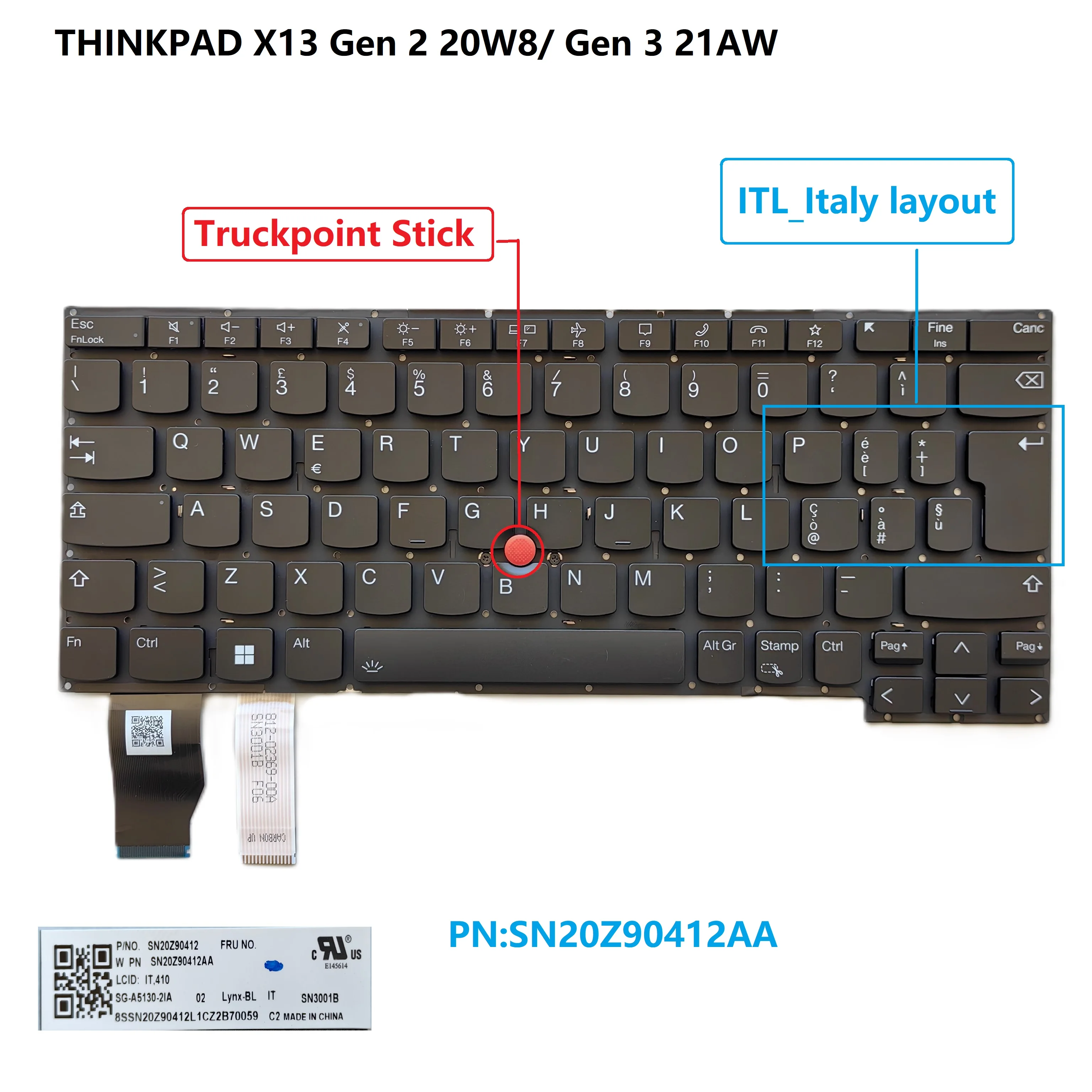 IT _Italy  backlit keyboard  for LENOVO THINKPAD X13 YOGA Gen 2 20W8 Gen3 21AW series With Truckpoint stick Blakc SN20Z90412AA