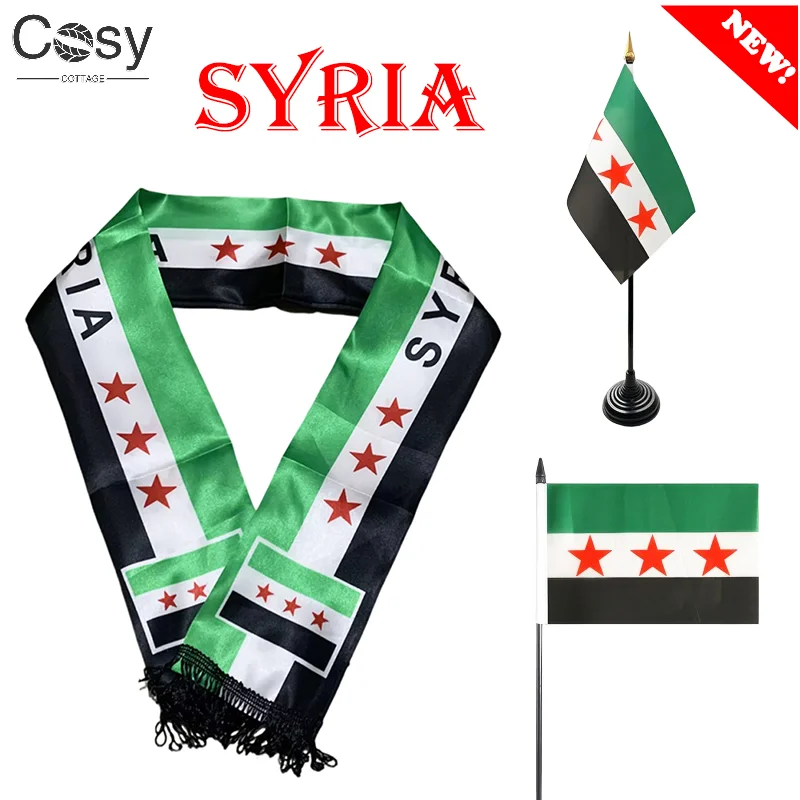 135cm Customized Scarf, Old Syria Scarfves, 90x150cm Flag for The Syrian Arab Republic Syrian,three Star Small Ornament Flag