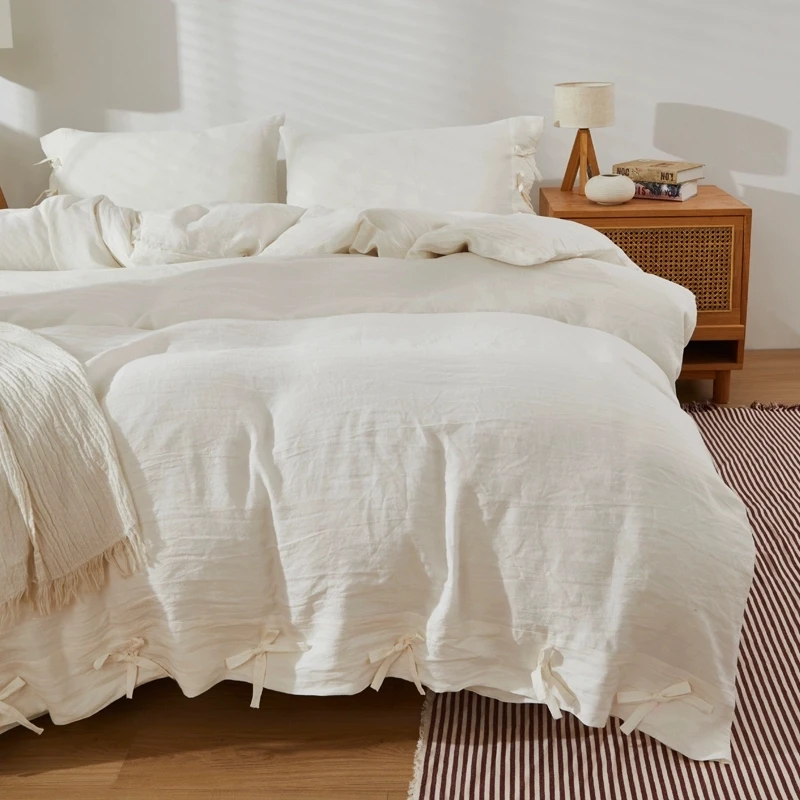 

100% Linen Bedding Set,1 Duvet Cover with Tie Closure,2 Pillowcases,Fitted Sheet,Soft, Machine Washable,White