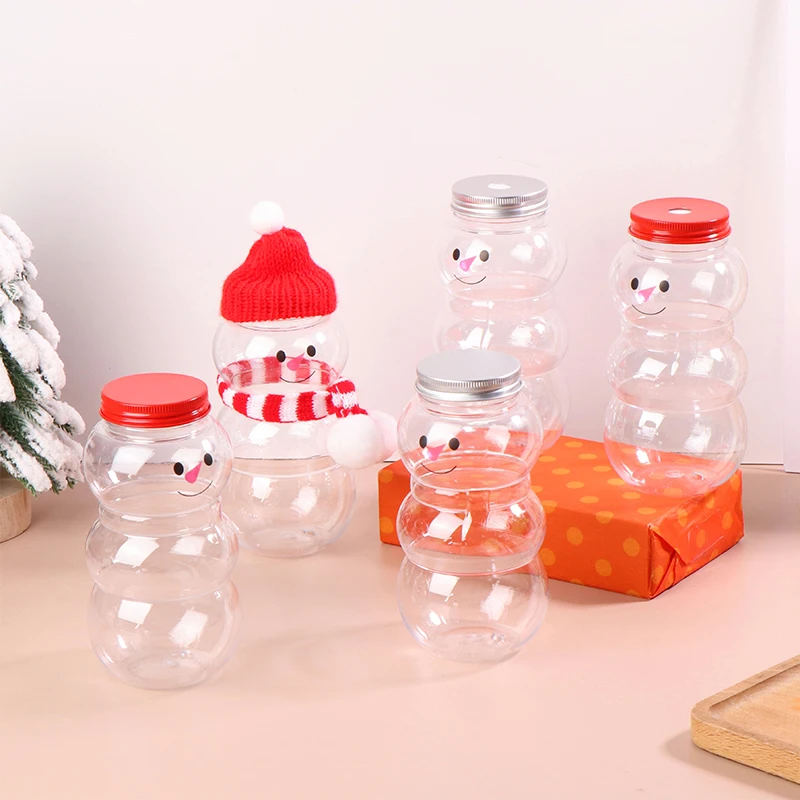 500ML Christmas Snowman Water Bottles Milk Tea Bottled Coffee Juice Portable Drinking Bottle For Milk Tea Shop Home Juice Cup