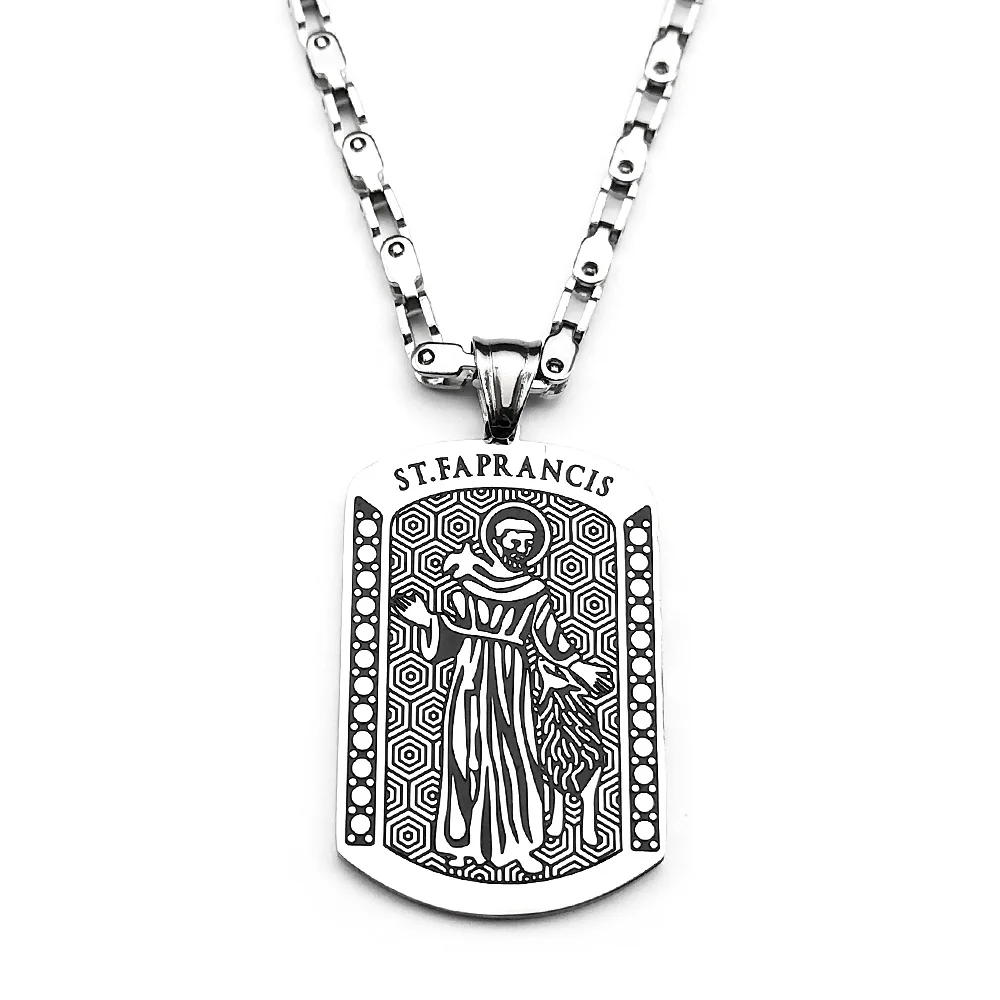

St.Francis Saint Pendant Necklace For Women Men Stainless Steel Silver Color Religion Amulet Male Fashion Chain Jewelry Gifts