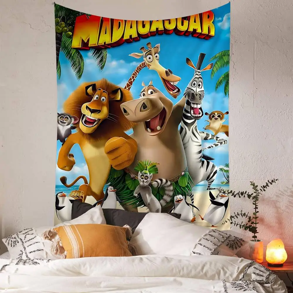 Klassischer Cartoon-Wandteppich „Die P-Pinguine von M-Madagaskar“ mit Science-Fiction-Motiv für Zimmer und Heimdekoration, Wandbehang