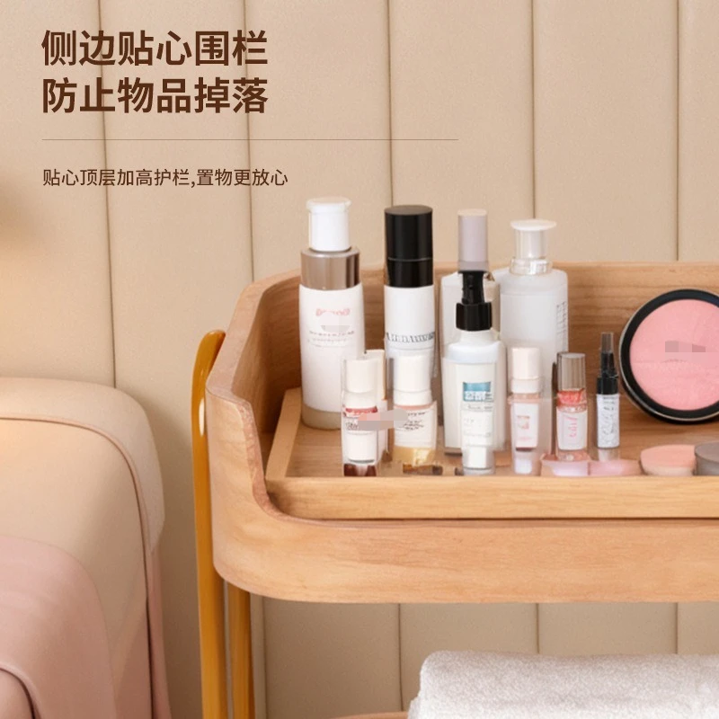 3 Tier Wooden Beauty Salon Trolley Rolling Nail Cart Beauty Salon Pedicure Trolley with Wheel Movable Multi-layer Storage Rack
