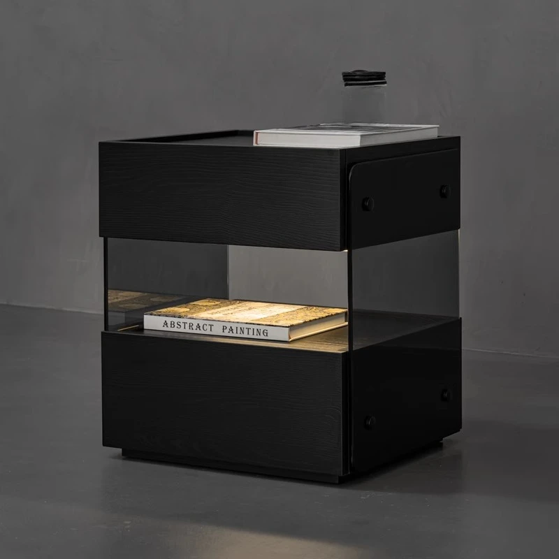 Nordic wind suspended bedside cabinet modern simple bedroom glass bedside storage cabinet