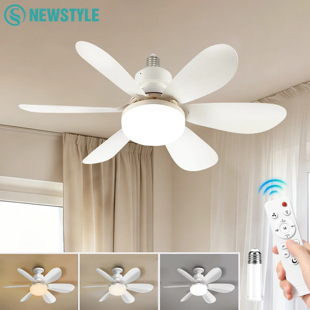 

Светодиодный потолочный вентилятор E26 E27 с цоколем, 40 Вт, 52 см, с регулируемыми 3 режимами освещения, беспроводным пультом ДУ, умный вентилятор для гостиной и дома
