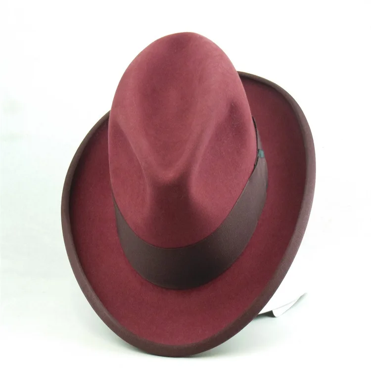Soft Wool Felt Hat Solid Color Sheepskin Felt Hat Pure Wool Felt Hat with Ribbon Decoration