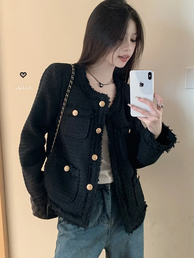 

Модная женская свободная куртка с длинными рукавами и бахромой, черная верхняя одежда для повседневной носки, весна 2026