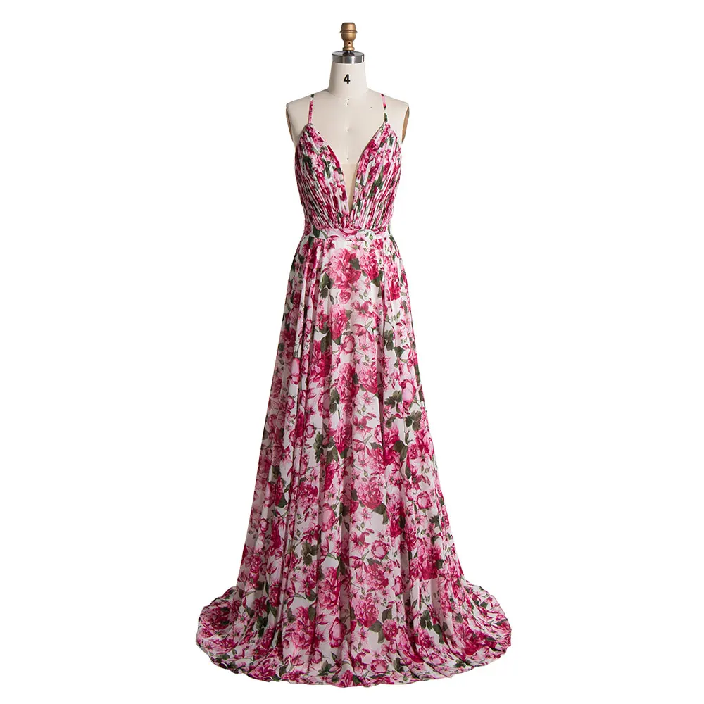 YE3003 Pavimento Comprimento Floral Prom Dresses, Uma Linha V Neck, Vestidos de Festa Formais, Fantasia Fotografia Props