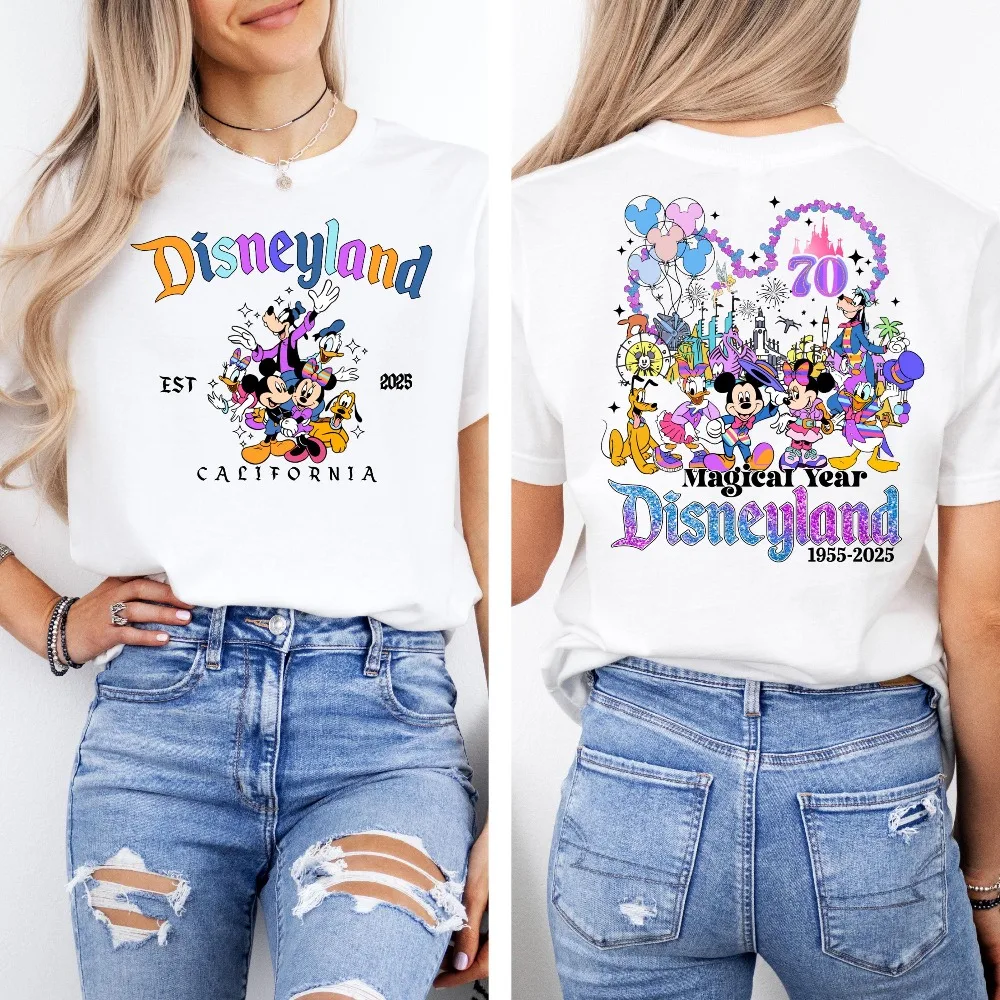 ديزني لاند تي شيرت للنساء ديزني العالم قصيرة الأكمام القطن تيز ديزني ميكي والأصدقاء قميص المرأة تي شيرت مريح #2