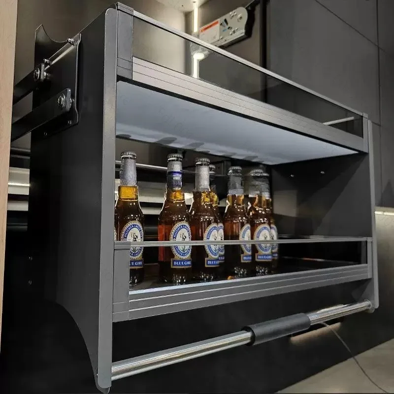 Upper Kitchen Cabinet Pull Down Lift Basket Soft Close Damper Storage  Wall Rack Kitchen Storage Shelf (Bowl not included)