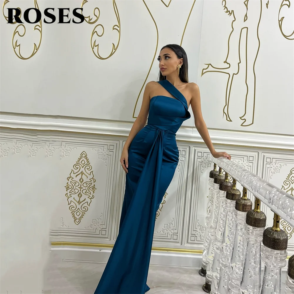 

ROSES Teal Blue Evening Dresses with Draped Sash Prom Dress Sexy Mermaid Celebrity Dress One Shoulder Gala Dresses Customized