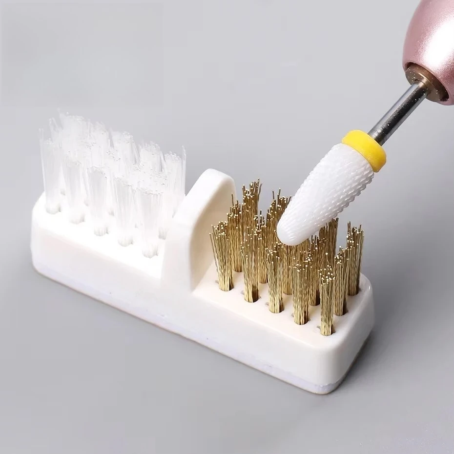 Dual Sided Nail Drill Bit Cleaning Brush Pure Copper Wire Soft Nylon Bristle Nail Grinding Head Dust Remover Manicure Salon Tool