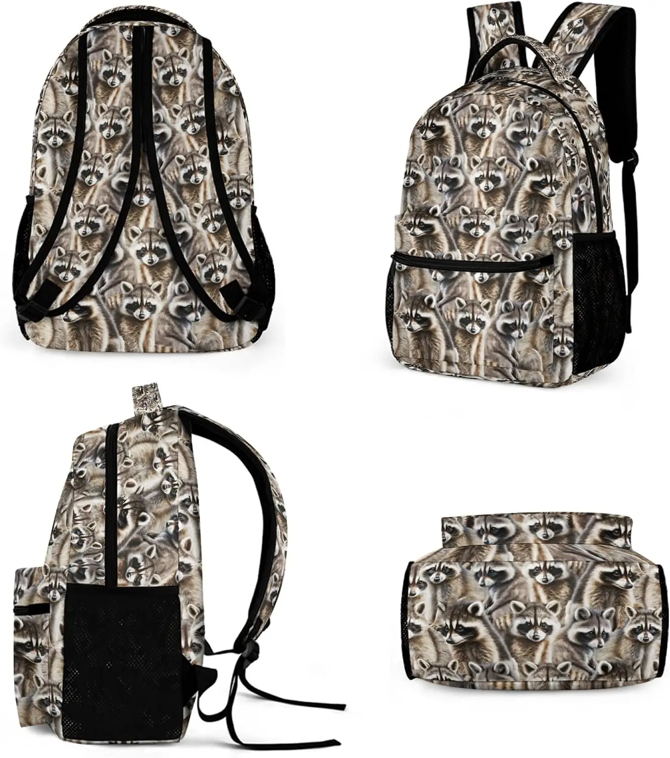 Raccoon Backpack for Kids Girls Boys Bookbag All-over print design Tear abrasion resistant Premium feel Vibrant Heavy daily use