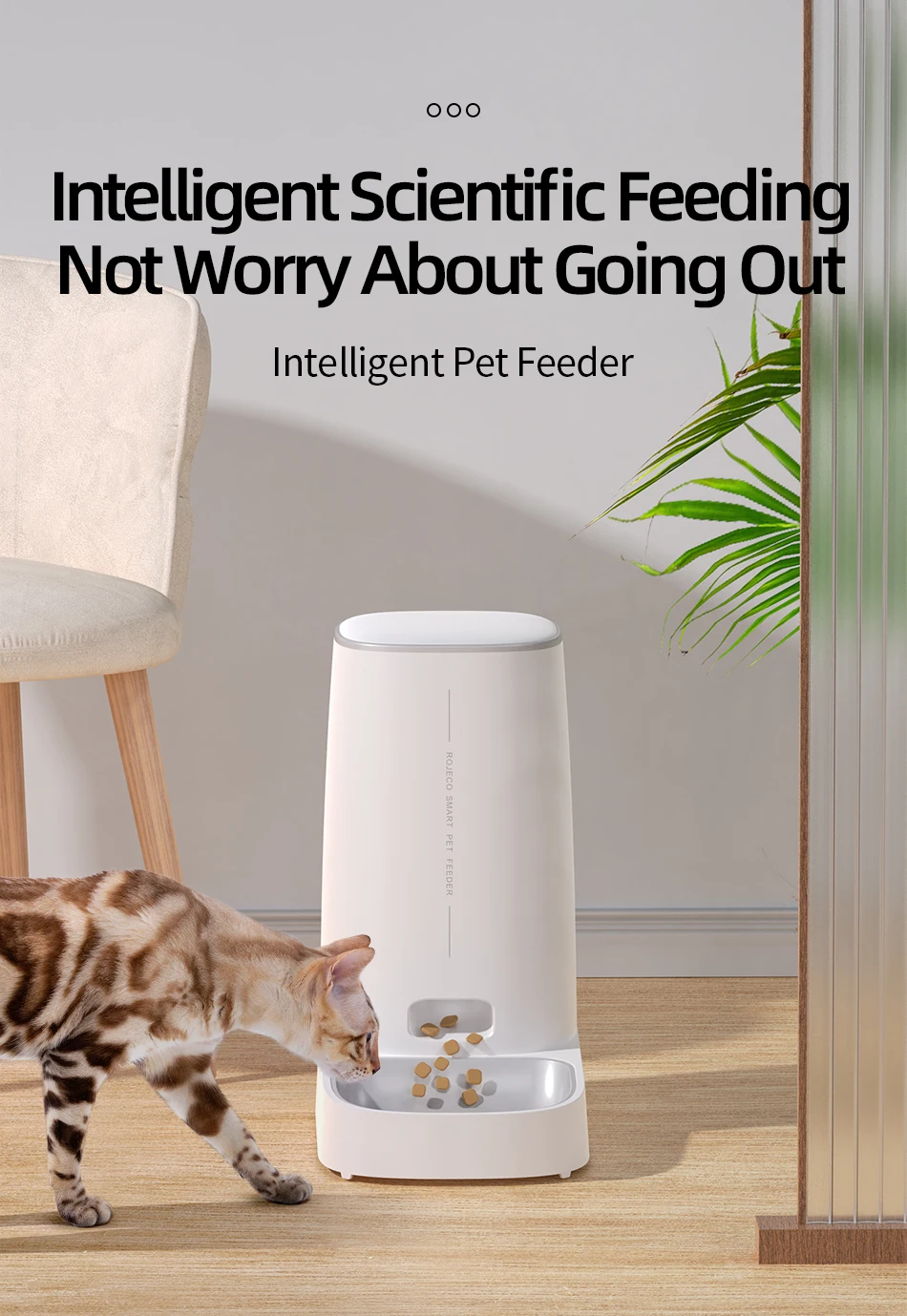 ROJECO Automatischer Katzenfutterspender für Haustiere, Smart WiFi, Katzenfutter, Kibble-Spender, Fernbedienung, automatischer Futterspender für Katzen und Hunde, Trockenfutter-Zubehör – Detail 1