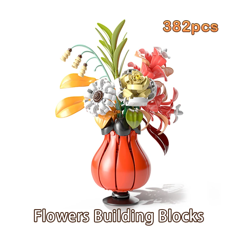 Blocs de construction de Bouquet de Simulation, modèle d'assemblage de fleurs, ornements de plantes, briques techniques MOC pour filles, cadeaux de décoration DIY