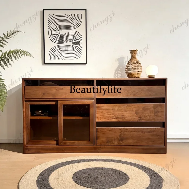 CC85 Nordic solid wood dining side cabinet, black walnut storage cabinet, simple wall storage cabinet in the kitchen