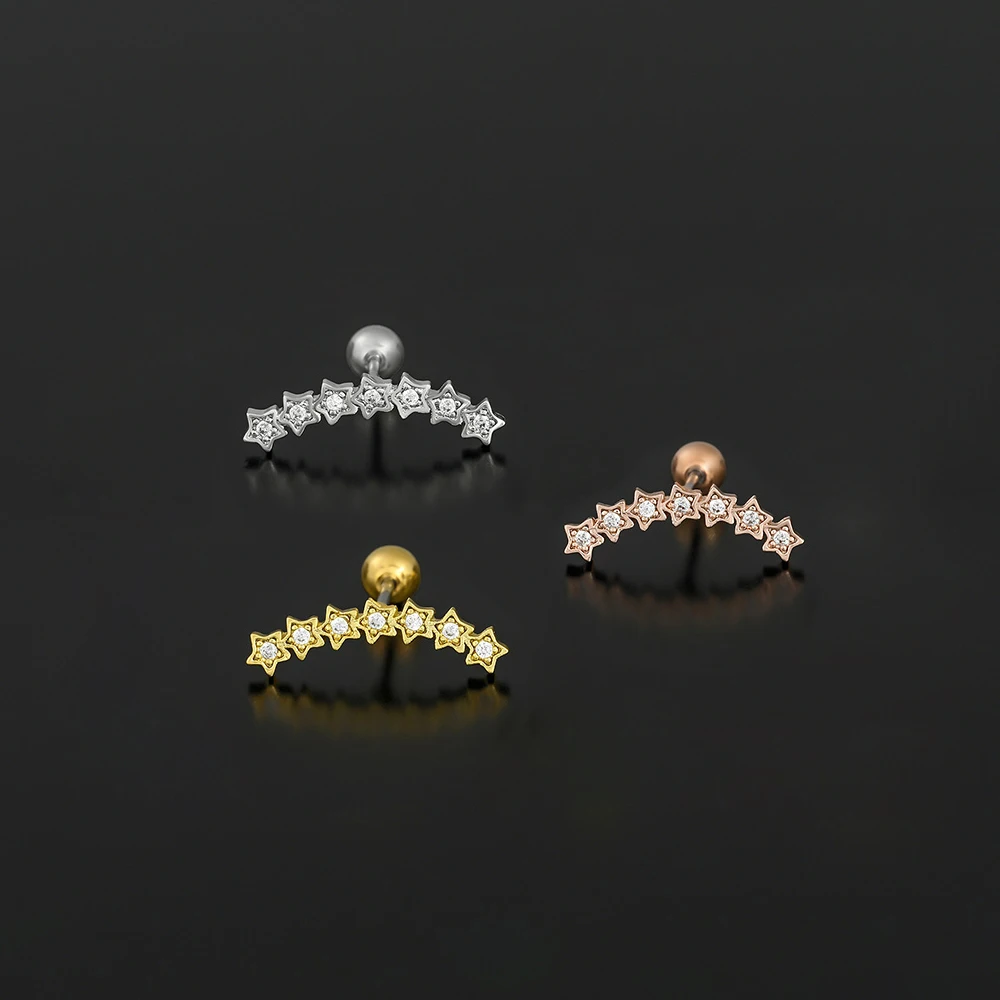 Stainless Steel Piercing Earrings 1PC Star CZ Ear Stud Piercing Earrings for Women Helix Cartilage Conch Rook Tragus Jewelry