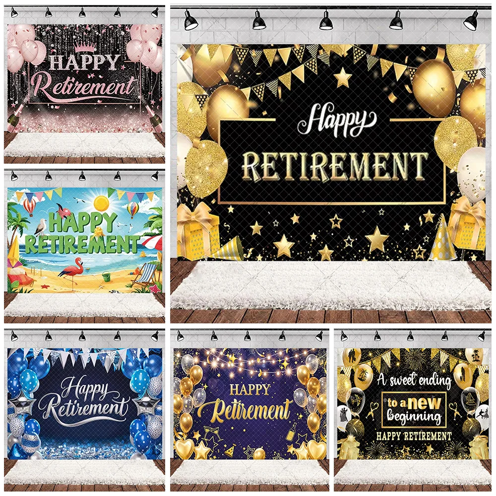 

Happy Retirement Black Gold Glitter Photography Background Congratulations Retirement Party Jubilee Family Balloon Decorations
