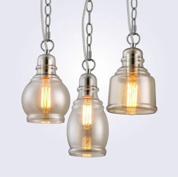 

Vintage Loft Pendant Light Industrial Style Amber Glass Lamp Bar/Restaurant Retro Room Bar Bed Room 3 Style Pendant Light