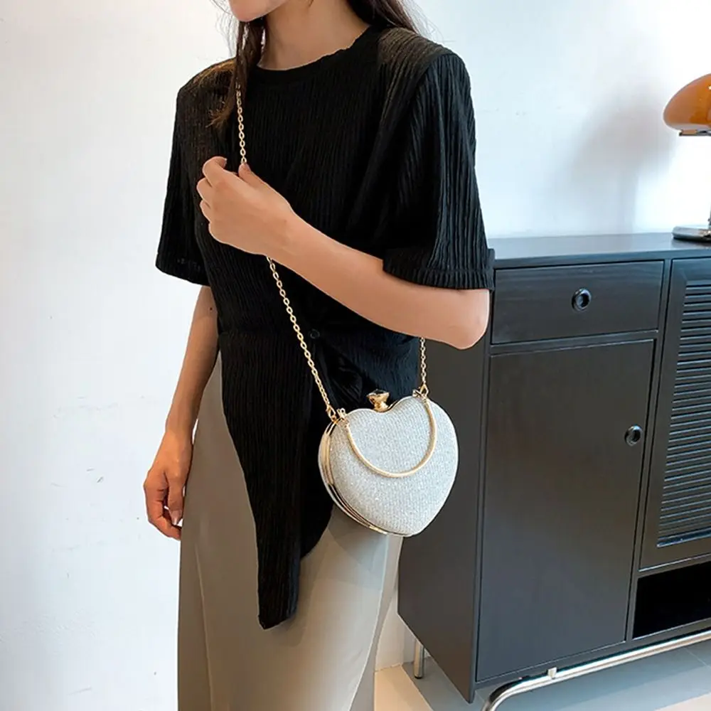 

Elegant Metal Chain Evening Bag Heart Shape Shoulder Bag Crossbody Bag Wedding Party