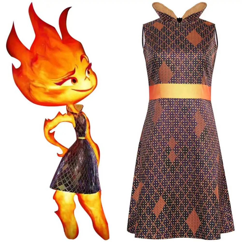 Elemental Ember Cosplay Fantasia Vestido Máscara Roupas Halloween Festa Carnaval Disfarce Roleplay Saia Terno Para As Mulheres