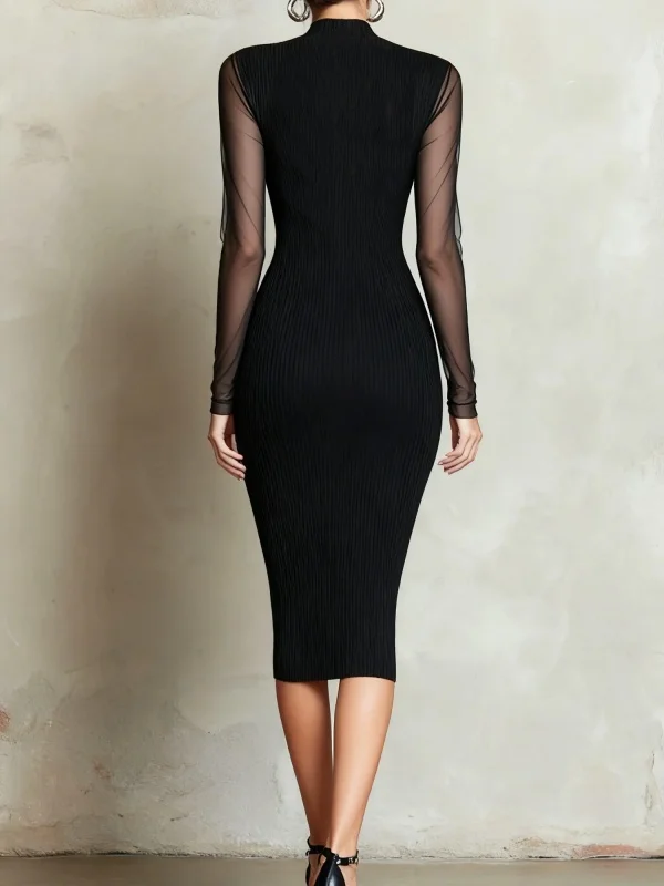 Modigirl 2026 جديد إمرأة قلم رصاص ميدي فستان الذهب سستة بقماش شفاف كم أنيق مكتب تخفيف مساء سليم Bodycon فستان امرأة #3