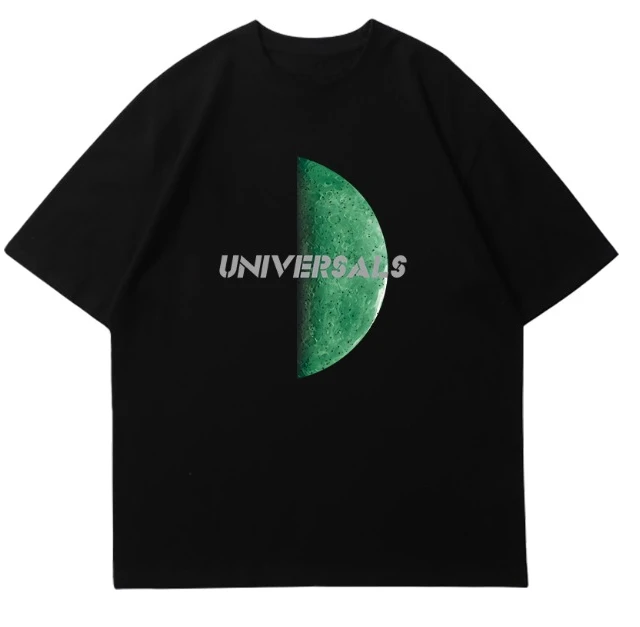 

2025 Fashion 100% Cotton Men's and Women's T-shirt UNIVERSALS Letter and Planet Pattern Printed Casual Short Sleeve T-shirt