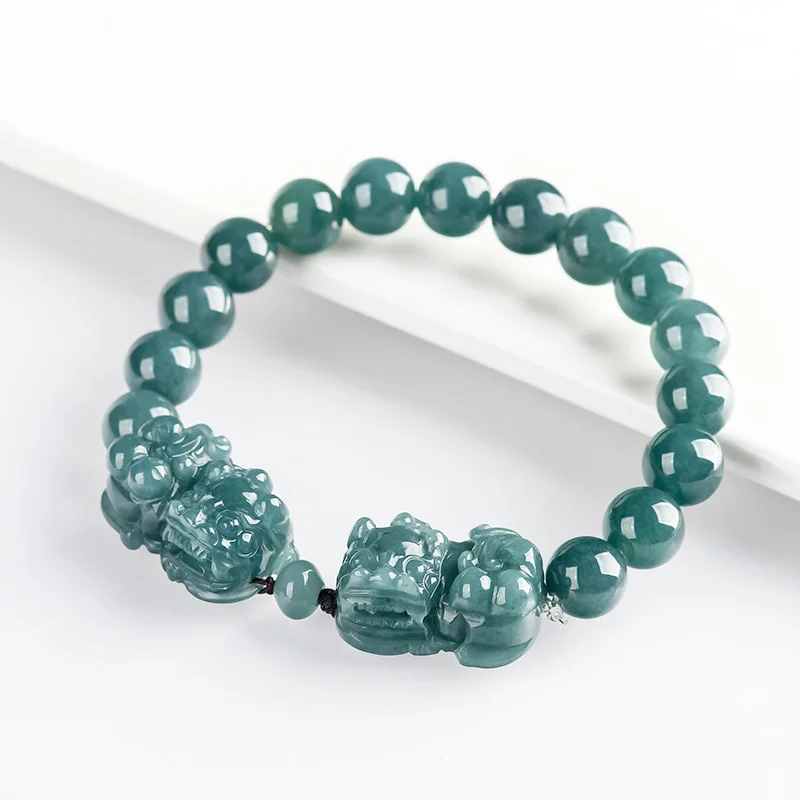 Natural A-grade Jade Blue Water Double Pixiu Bracelet Lucky Transfer Ice Jadeite Piqiu Men's Gifts Women's Jewelry Drop Shipping