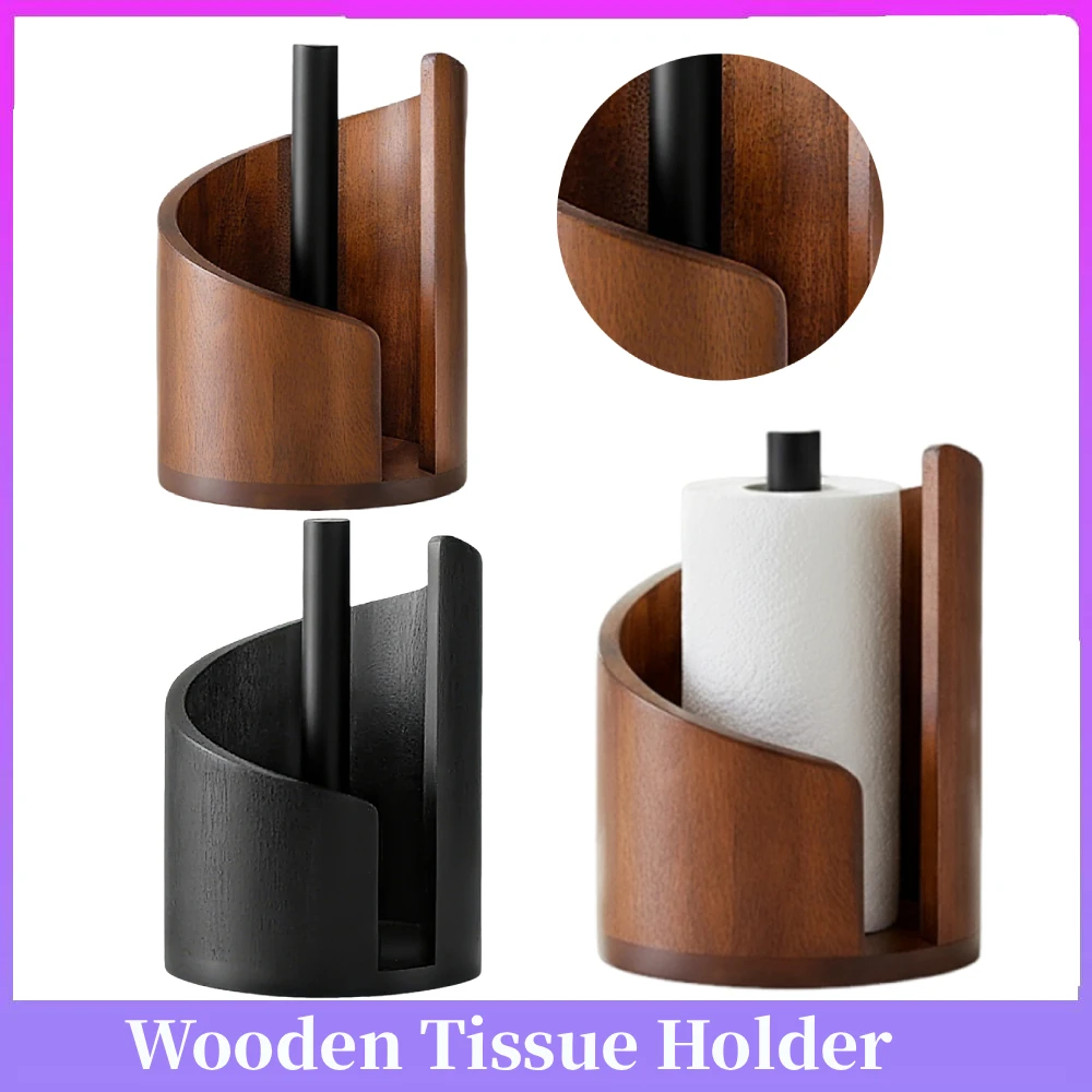 

Wooden Tissue Holder with Base Countertop Paper Towel Holder Large Capacity Mango Wood Towel Roll Rack for Kitchen Bathroom