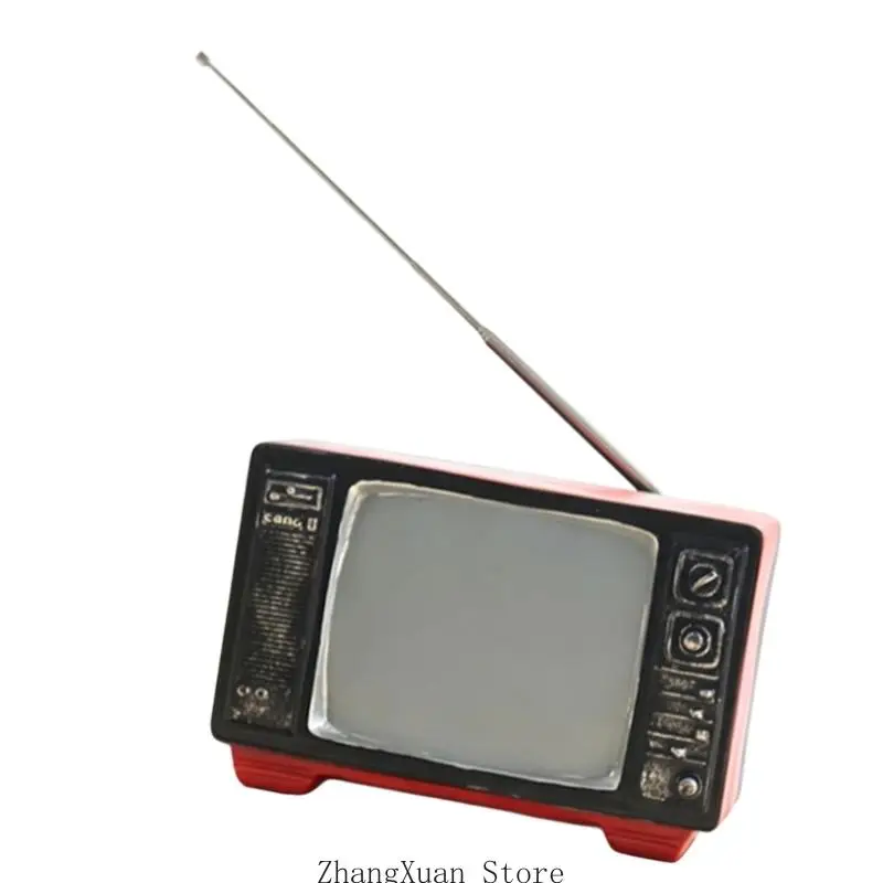 Nostalgische Tabletop-Akzent-TV-Figur für Heimbüro-Regaldekorationen, Fernsehreplikate aus Harz mit Used-Look, 3XUF – Detail 8