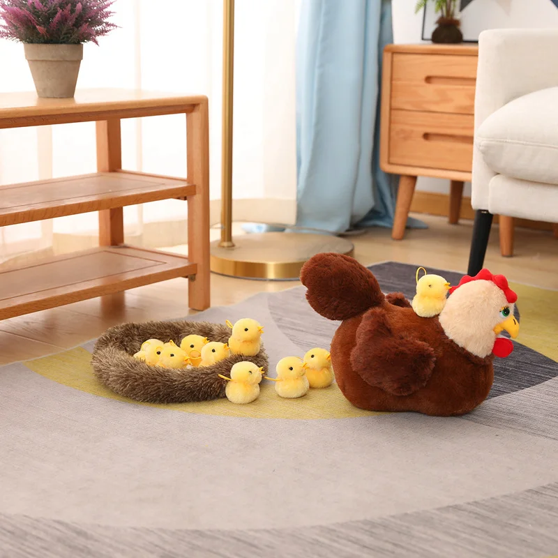 1 Set Realistic Chick Family Plush Toys Chicken Mother Chick Baby Plush Dolls Simulation Hen With Nest Stuffed Animals Kids Gift