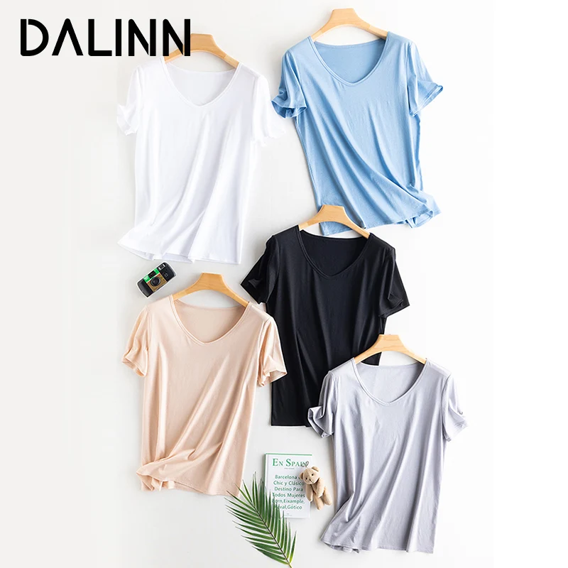 Woman T Shirts Silk Linen Blend Natural Cozy Tee Square Collar 2023 Spring Summer Plain Top Blue White DALINN