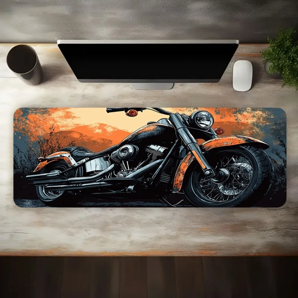 Vintage Motorcycle Desk Mat, Large Gaming Mouse Pad, Retro Bike Waterproof Desk Blotter
