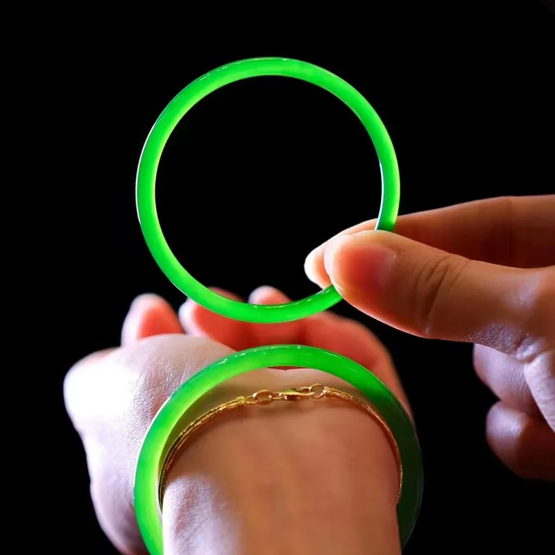 

9 Myanmar Jade Yang Green Bracelet Small Fine Beauty Bracelet Round Bar