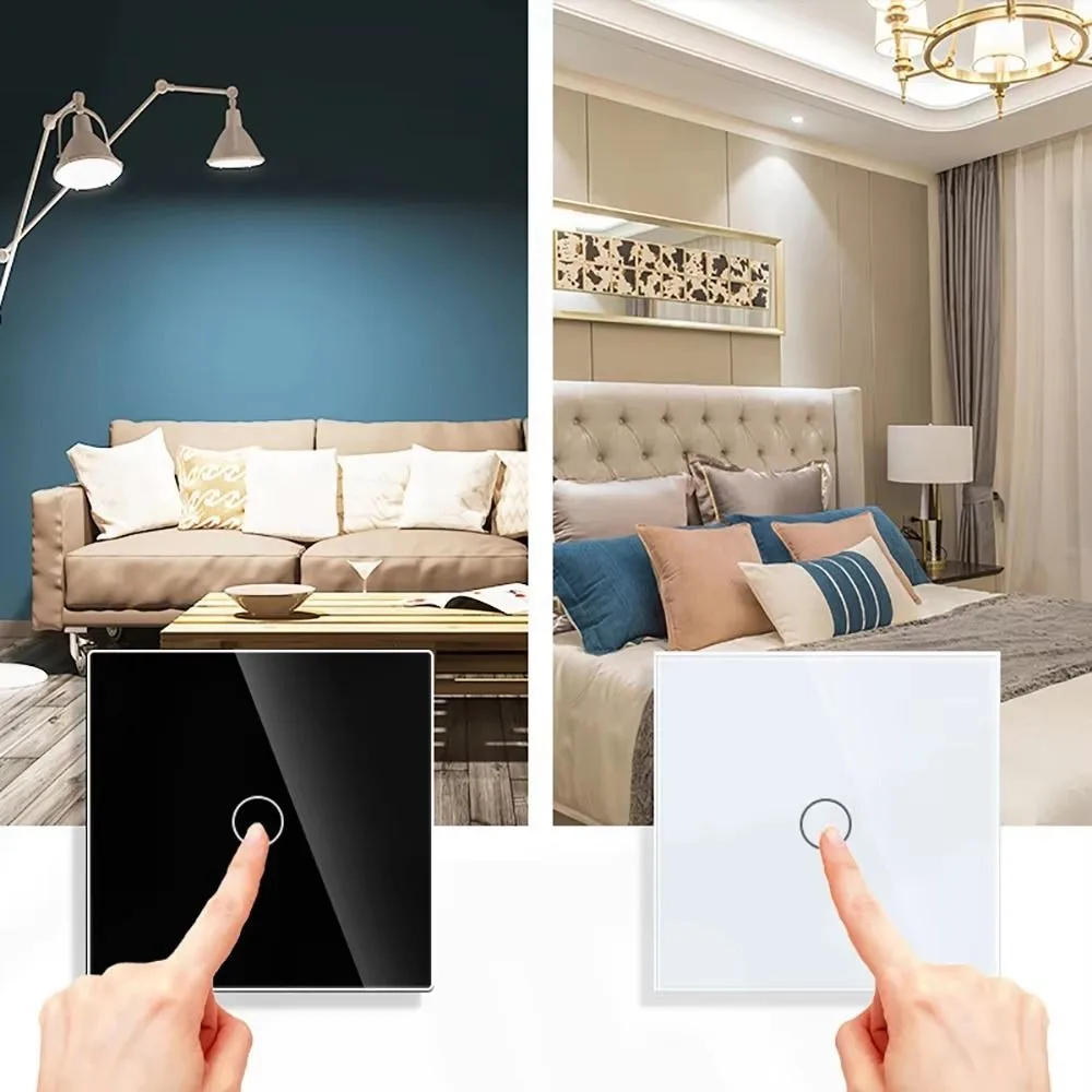 EU Standard Touch Sensor Switch 1/2/3 Gang LED Backlight Smart Switch Glass Panel No Neutral Wire Touch Panel Switch Home Wall