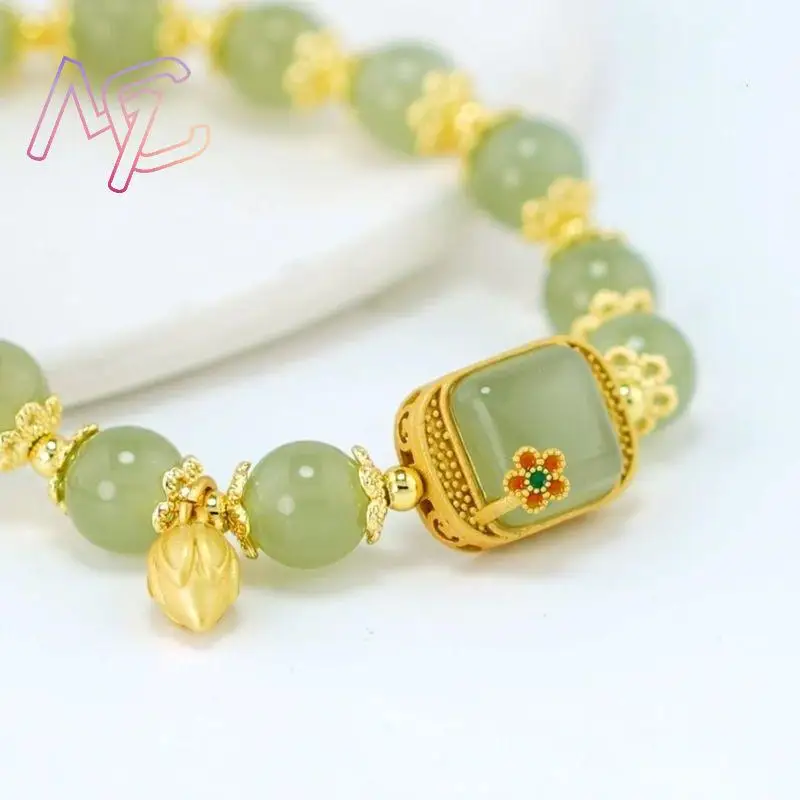 Real Jade Lotus Bracelet Designer Charm Gemstone Natural Jewelry Amulet Fashion Talismans Accessories Beads Bangle Agate