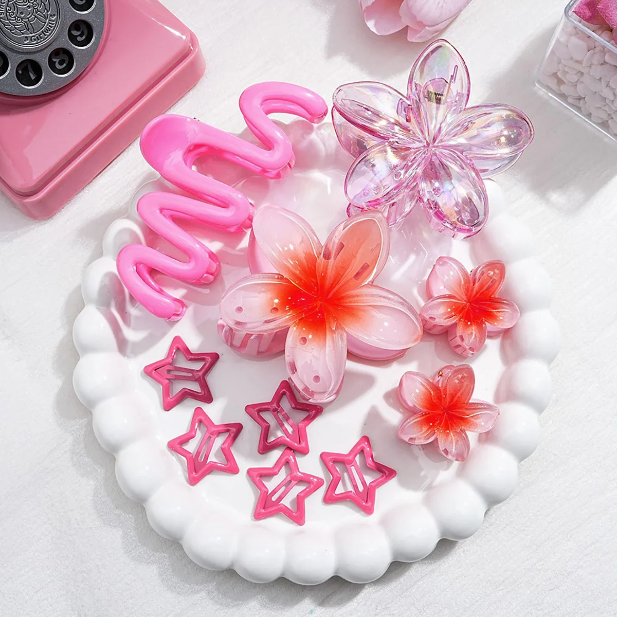 10 قطعة المتخصصة فريدة من نوعها البوهيمي عطلة نمط البيض زهرة مشبك شعر مجموعة للفتيات الدوبامين الراقية القرش كليب إكسسوارات الشعر #2