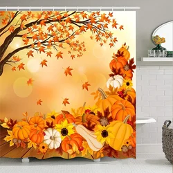 Fall Maple Shower Curtain Thanksgiving Harvest Pumpkin Orange Autumn Maple Leaves Sunflowers Fabric Bathroom Decor Bath Curtains