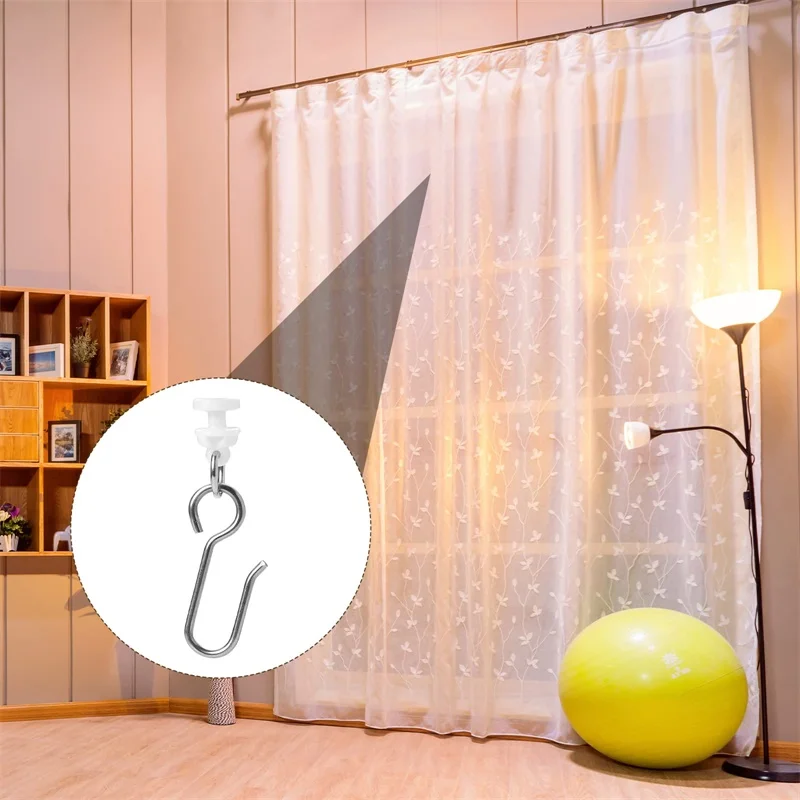 50 Stück Metall-Vorhangschienenhaken, S-förmige kleine Vorhanghaken, Deckenvorhangschienenhaken und Kunststoffgleiter, Schienenrollen für – Detail 4