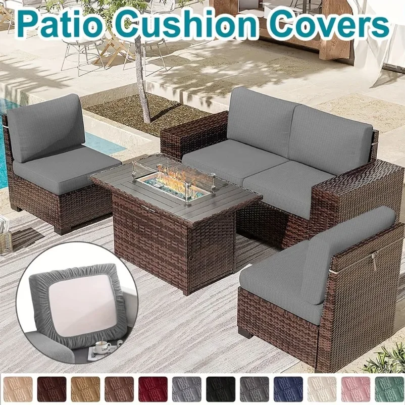 

Waffle Jacquard Waterproof Patio Sofa Cover, Polar Fleece Elastic Slipcover, Anti-Splash Sofa Cushion Protector for Home Garden